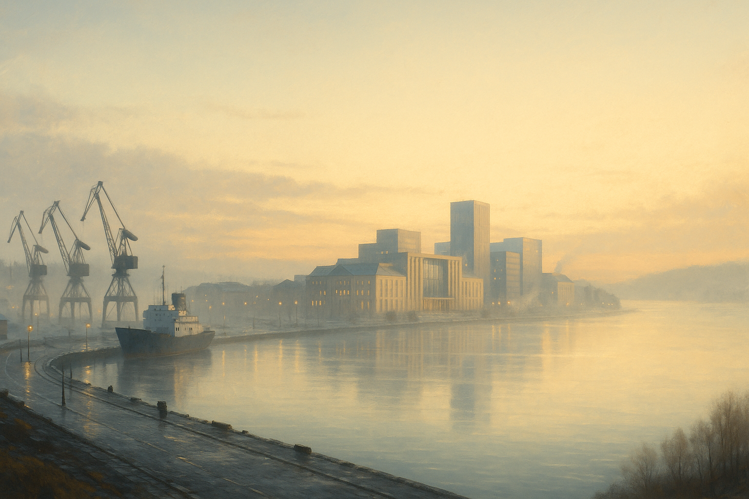 Mountain landscape hero banner at dawn